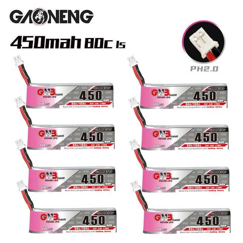 LiPo แบตเตอรี่ GNB HV 1S 3.8V 450mAh 80C/160C สำหรับโดรนแข่ง FPV Tiny7 Beta75S Emax Tinyhawk Sn