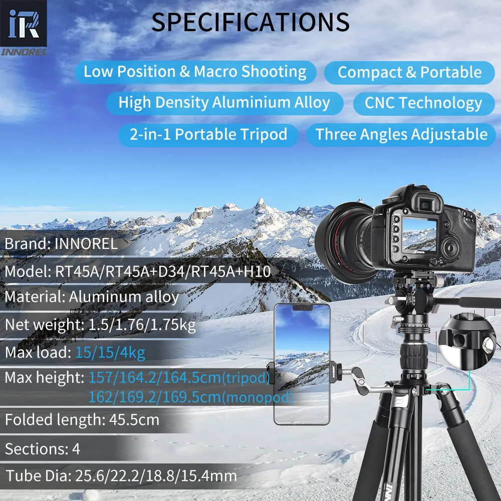 INNOREL RT45A Professional กล้องขาตั้งกล้องอลูมิเนียมแบบพกพาขนาดกะทัดรัดถ่ายภาพ Monopod สําหรับ DSLR