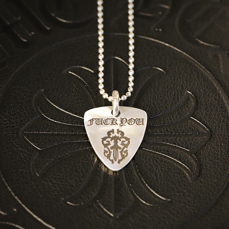 SPEC Chr***rts Sterling silver necklace for men and women, military dog tag, guitar pick pendant, c