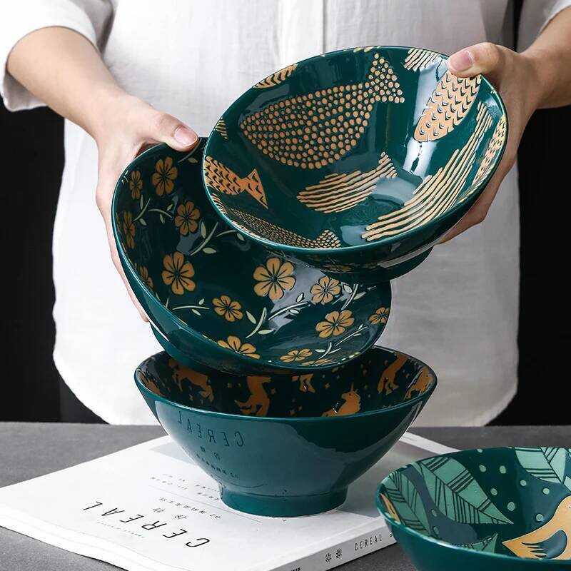 C Japanese Ramen Bowl Household Soup Bowl Salad Bowl Ceramic Tableware Instant Noodle Bowl Ceramic