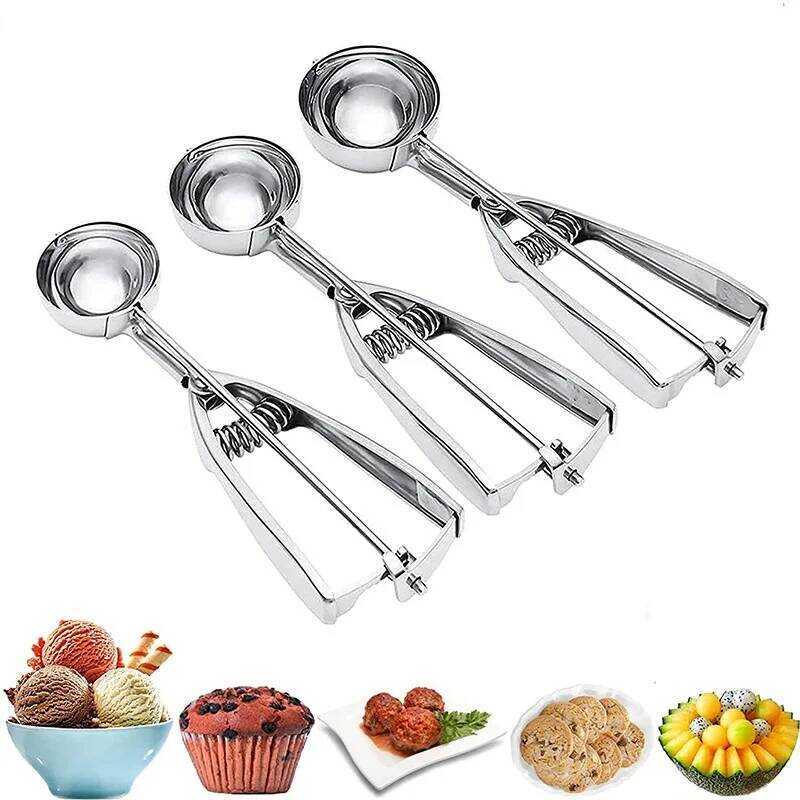 C 3Pcs Stainless Steel Ice Cream Scoop, Stained Dough Shovel For Baking Cookies And Fruit Pieces Cu