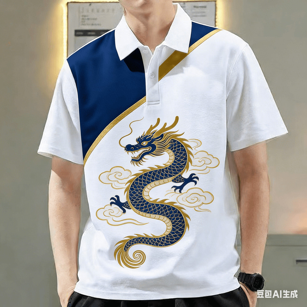 เสื้อโปโลผู้ชายลายมังกร แขนสั้น สไตล์ลำลอง สวมใส่ง่าย เหมาะสำหรับการแต่งตัวในทุกวันและสวมใส่กลางแจ้ง - รูปที่ 2