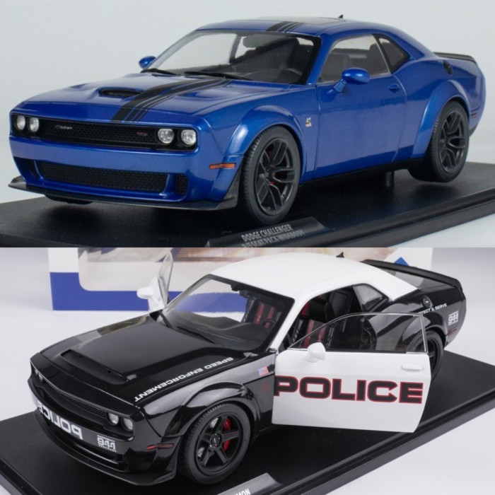 พร้อมสต็อก SOLIDO 1: 18 DODGE Challenger DODGE SRT โมเดลรถตํารวจสีน้ําเงิน