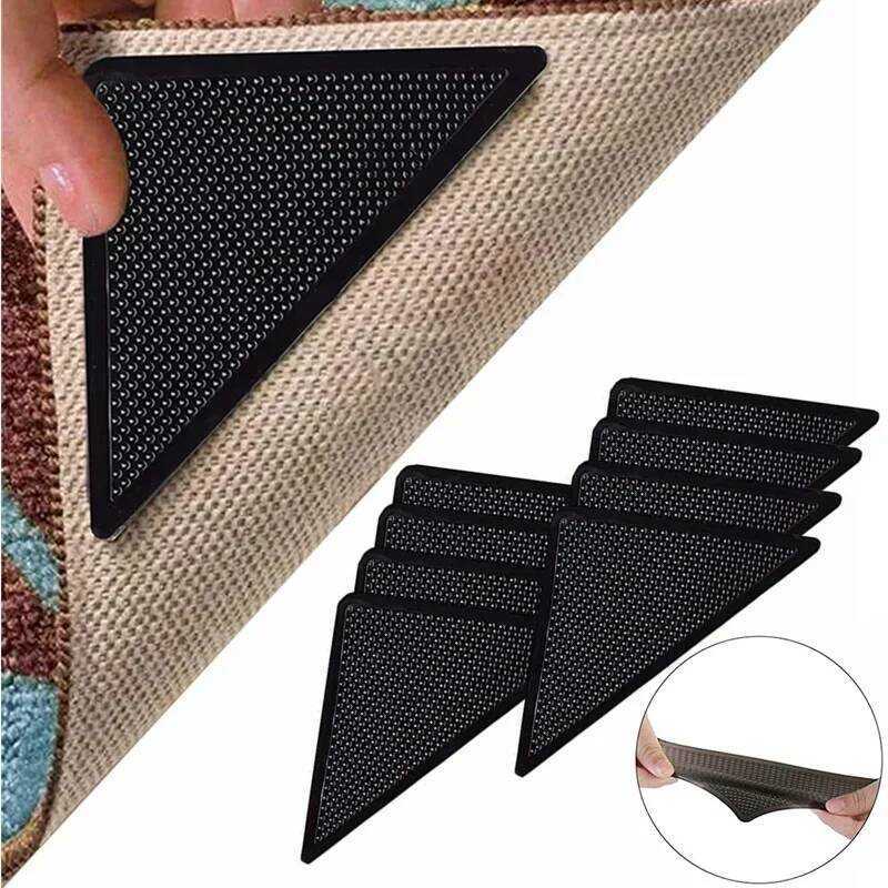 C 4/8Pcs Triangular Carpet Anti Slip Stickers For Tile Or Carpet Corner P, Washable And Reusable Na