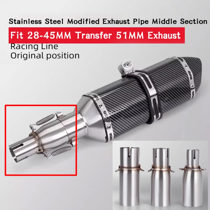 Motorcycle Modification Exhaust Pipe Exhaust Middle Section 28 30 32 35 mm Adapter 51mm Exhaust Sec