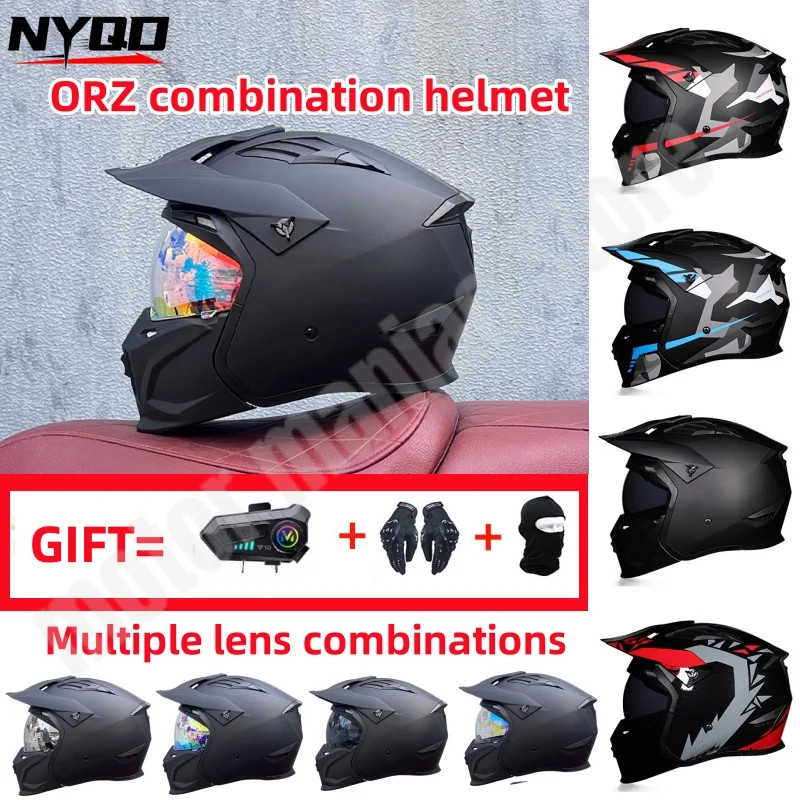 Orz Street Fighter Combination Helmet Motorcycle Bluetooth Helmet Four Seasons Motorcycle Retro Det