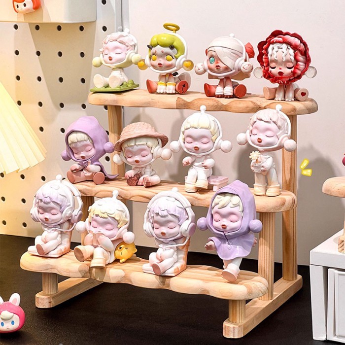 ♞,♘รูปขาตั้งจอแสดงผลฝุ่น Storage Light Luxury Simple ไม้เนื้อแข็งขนาดใหญ่ความจุ Bubble Mart กล่องตาบ