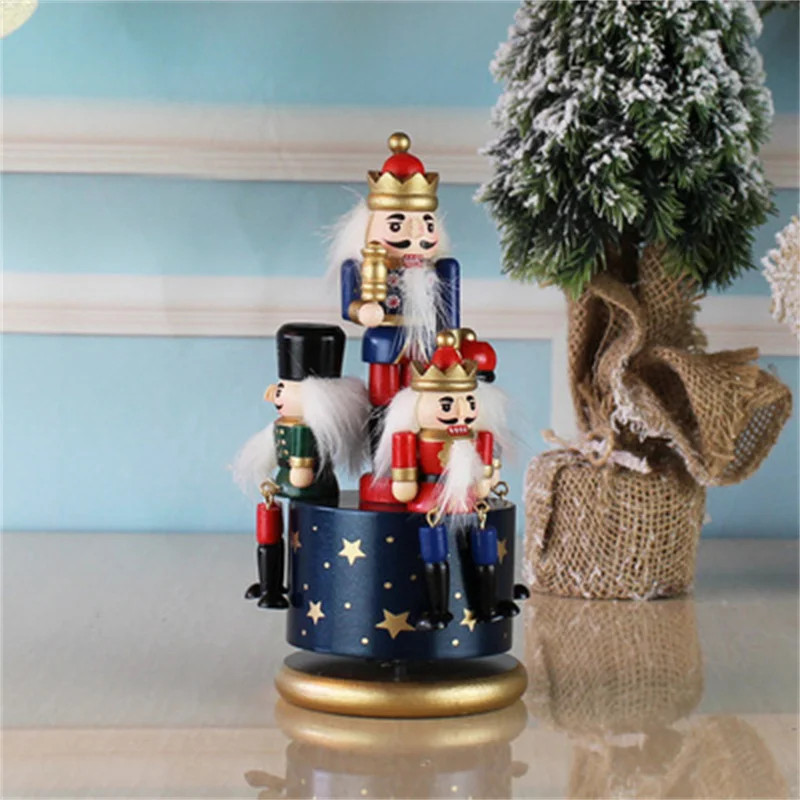 Handicraft Decoration Home Wooden Music Box Hand-painted 23CM Nutcracker Soldier Rotating Music Box