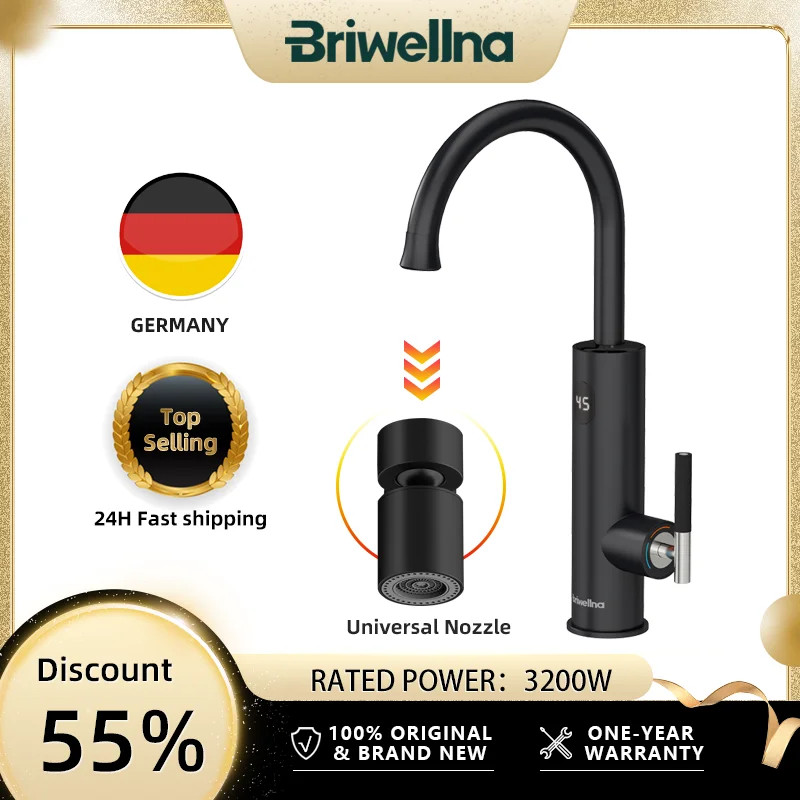 Briwellna New Instant Hot Water Heating Faucet With Universal Nozzle 220V Electric Faucet Hot and C