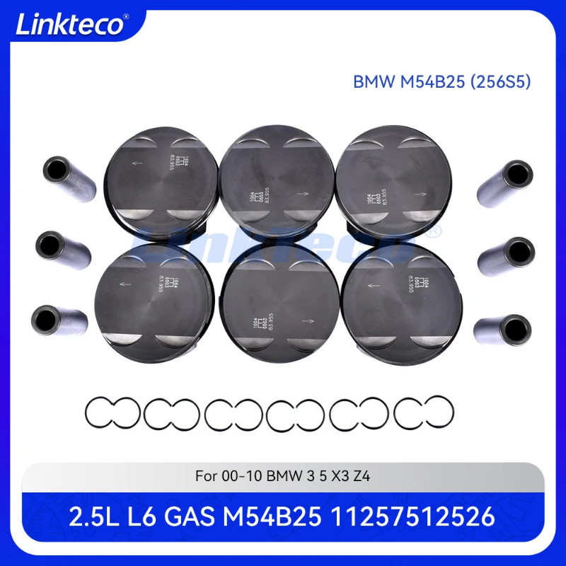 Engine part 6pcs Pistons & rings set Fit 2.5 L L6 GAS M54B25 For 00-10 2.5L BMW 3 5 X3 Z4 E46 E39 E