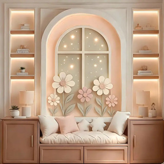 ผ้าพื้นหลังตกแต่งผ้าทอ 3D HD สมจริง สีชมพู สาวน่ารัก INS ดอก…