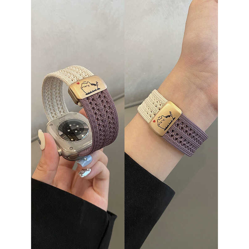 C Cute E Cat Compatible Iwatch10 Watch Watch Band S10 Magnetic S8/7 Woven Nylon Sport Breathable Ul