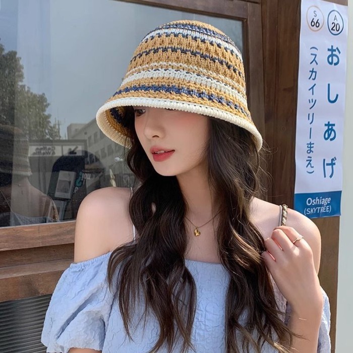 [MUA] Hot Sale Bucket Hat Hollowทอ Sun Hat All-Match Sun Hat Bucket Hat Sun Bucket Hat