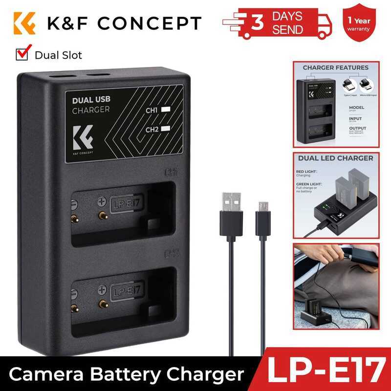 C K&F CONCEPT Lp-E17 Battery Charger Dual Slot Quick Charger For Canon EOS RP Rebel T8i T7i T6i T6s