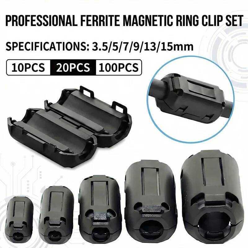 C 10/20/100Pcs Snap-On Ferrite Core Clamp, 3.5–15Mm Ring Magnetic Bead EMI RFI Noise Filter Choke F