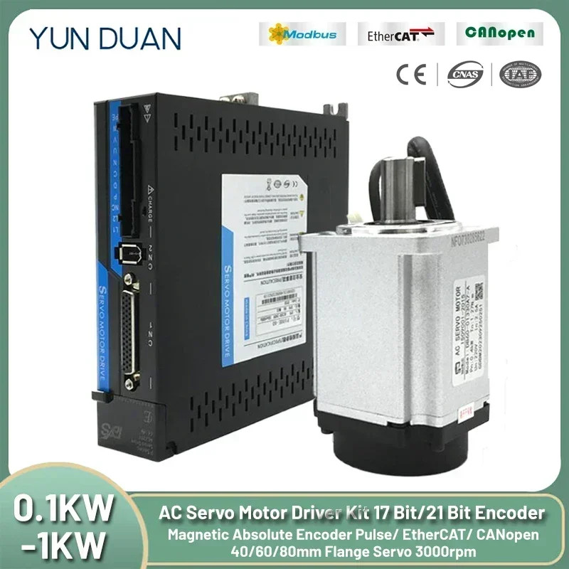 0.1KW-1KW EtherCAT CANopen Servo Motor Driver Kit Magnetic 17/21Bit Absolute Encoder AC Servo 400W