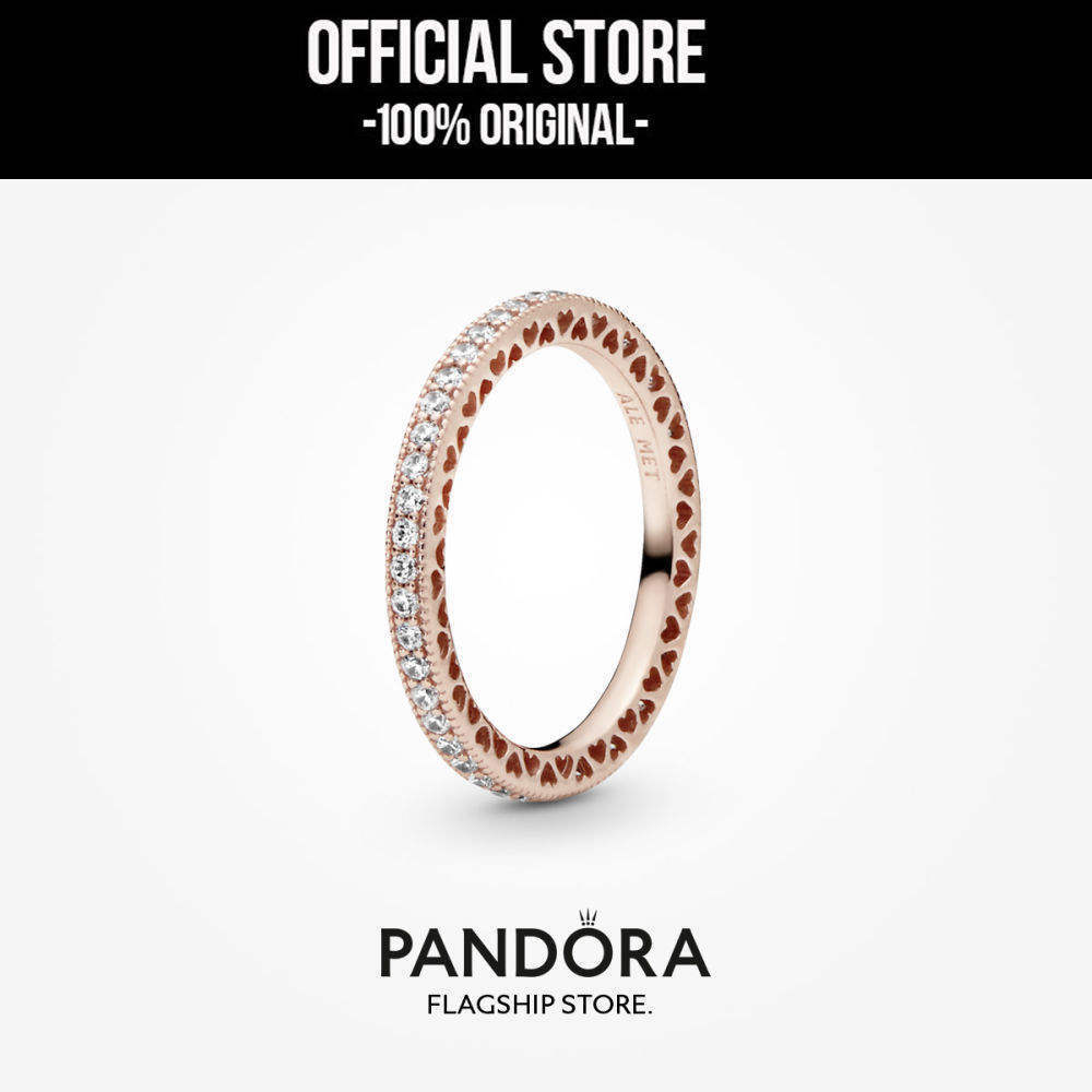 【💯สินค้าแท้💎】Pandora 14k Rose Gold Plated Sparkle & Hearts Ring ของขวัญ ที่ดี ที่สุด✨