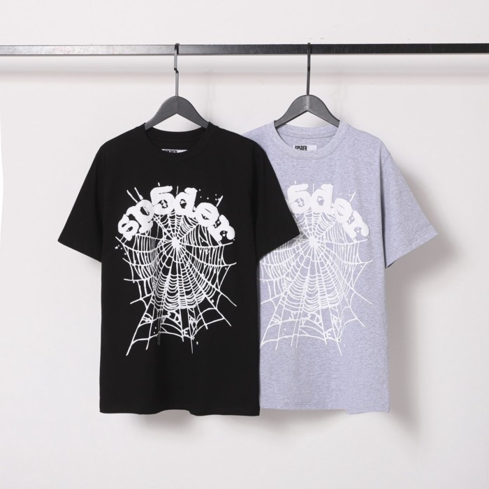 Sp5der 55555 แบรนด์อินเทรนด์ Spider Web พิมพ์โฟมผู้ชายและผู้หญิงฤดูร้อน Ins Casual หลวมเสื้อยืดแขนสั