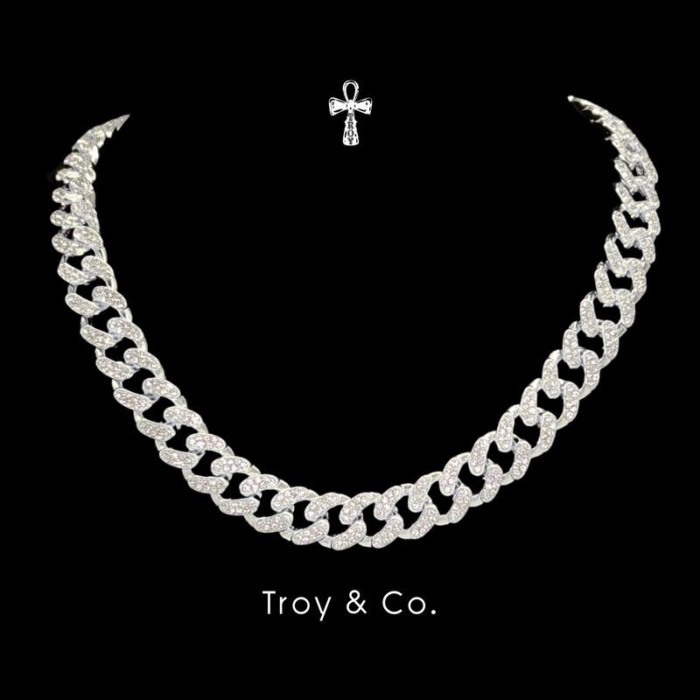 Iced Pink Cuban Chain เพชร CZ  เต็มเส้น สร้อยคอคิวบันแร็ปเปอร์สายฝอ ลุคดูแพง TDN021 Troy & Co.