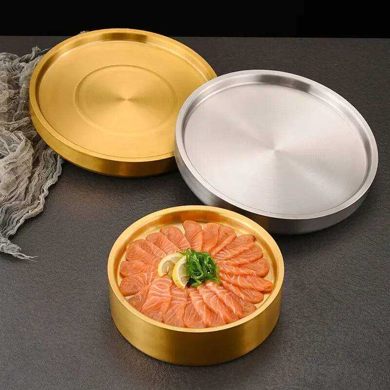 C Creative 304 Stainless Steel Sashimi Ice Plate Round Multifunctional Salmon Sea Sushi Ice Tray Ho