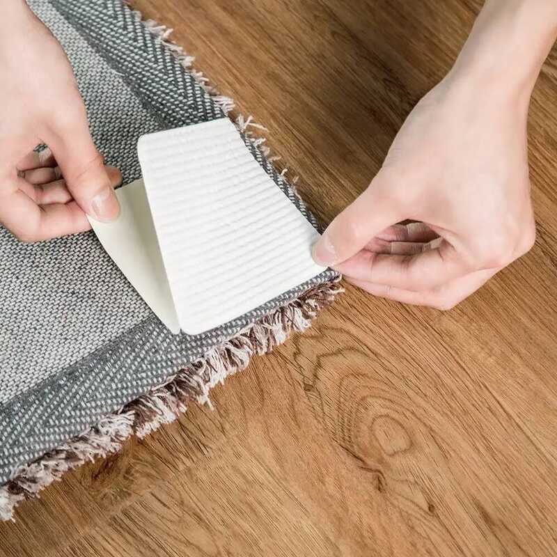 C 4Pcs Rug Non Slip Washable Carpet Tape 10*10Cm Rug Pads For Harood Ors Reusable Rug S Fixed Stick