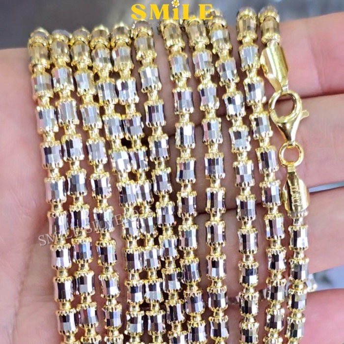 พ11 สร้อยคอ ปล้องอ้อยคริสตัล Diamond cut 4mm. เงินแท้ 92.5% Italy ชุบ2กษัตริย์ (WG+G)