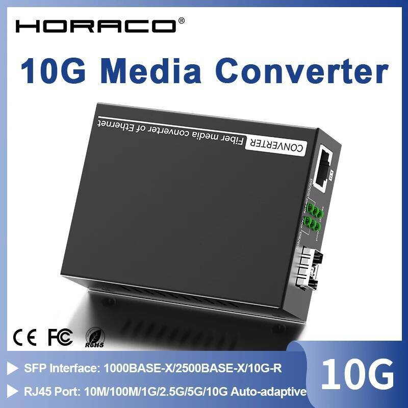 HORACO 10G SFP + ถึง RJ45 Media Converter RJ45 ถึง SFP + 10/100/1000M/2.5G/10G Adaptive Ethernet Con