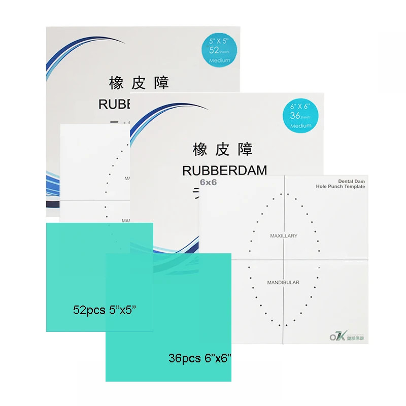 52pcs 5x5 / 36pcs 6"x6" Natural Rubber Latex Dental Dam anti-allergy Non Sterile Dam For Dental Lab