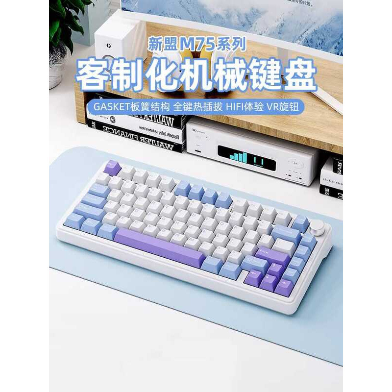 Xinmeng M75 คีย์บอร์ดเชิงกลไร้สายสามโหมดปลั๊กร้อนที่กําหนดเองเกมเล่นเกมบลูทูธสาวแกนเงียบ RGB