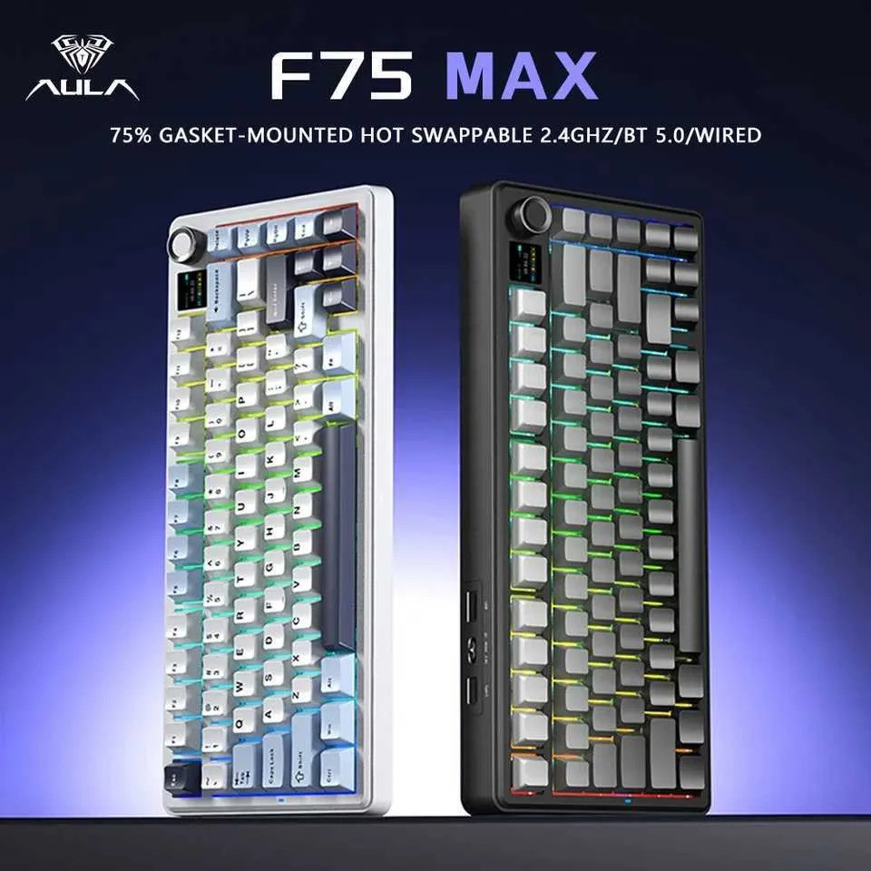 AULA F75 MAX Gaming Mechanical Keyboard 75 แบบมีสาย/บลูทูธ/24G Hot-Swap RGB E-sports คีย์บอร์ดพร้อมห