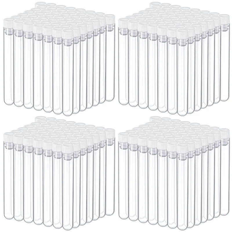200 Pcs Test Tubes Clear Plastic Test Tubes with Caps16 x100mm(10ml)Test Lab Tubes for Scientific E