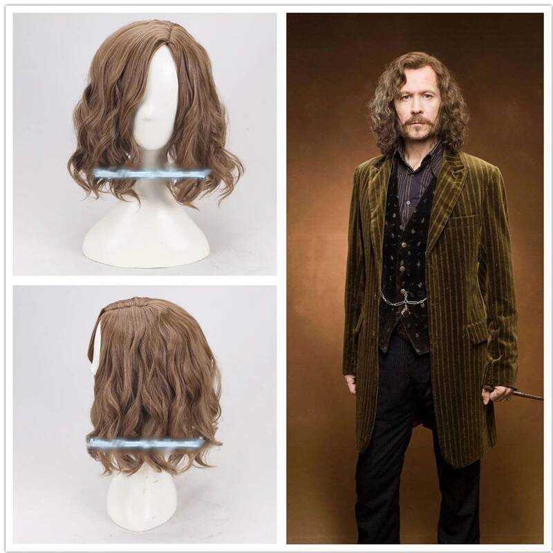 C Sirius Brown Curly Wig Cosplay Wig Halloween Role Play Sirius Black Hair Costumes+Wig Cap
