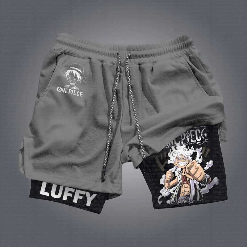 C One Piece Luffy Anime Mens Gym Shorts Summer Y2k Streetwear Fitness Sports Pants Breathable Mesh