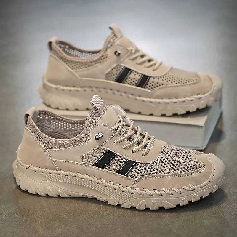 C Summer Men Shoes Loafers Breathable Men Casual Shoes Mesh Loafers Genuine Leather Brand Shoes Man