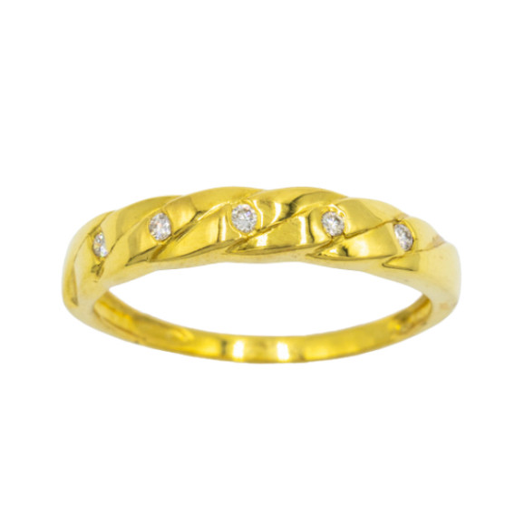 Happy Jewelry แหวนเชือกเรียบๆ ประดับเพชร 3 เม็ด แหวนเพชรแท้ ทองแท้ 37.5% (9K) ME666