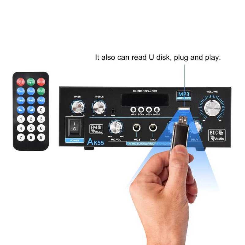 C Ak55 Hifi Digital Amplifier Channel 2.0 Bluetooth Surround Sound A Max Power 0Wx2 Speaker For Hom