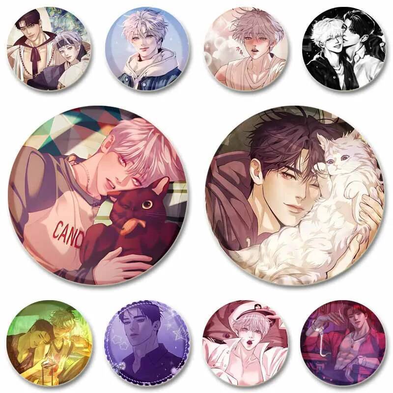 เกาหลี Manhwa นุ่มปุ่ม Pins BL อะนิเมะ Dooshik และ Jooha Badge การ์ตูนรอบเข็มกลัดกระเป๋าเสื้อผ้าอุปก