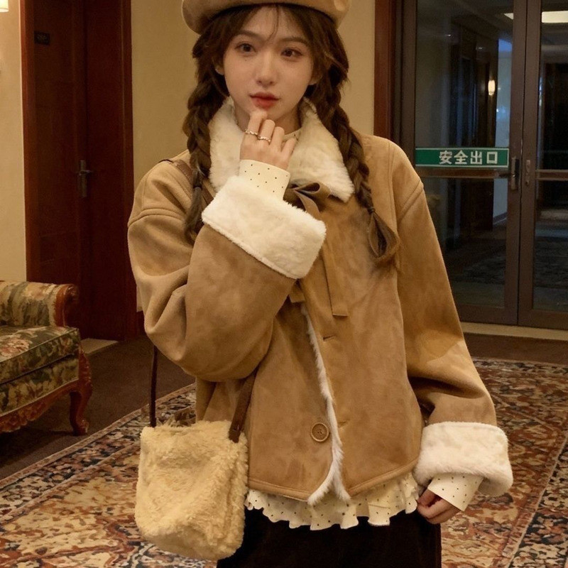 GS.ART Jacket Winter Lamb Small Fur Brown Plush Top