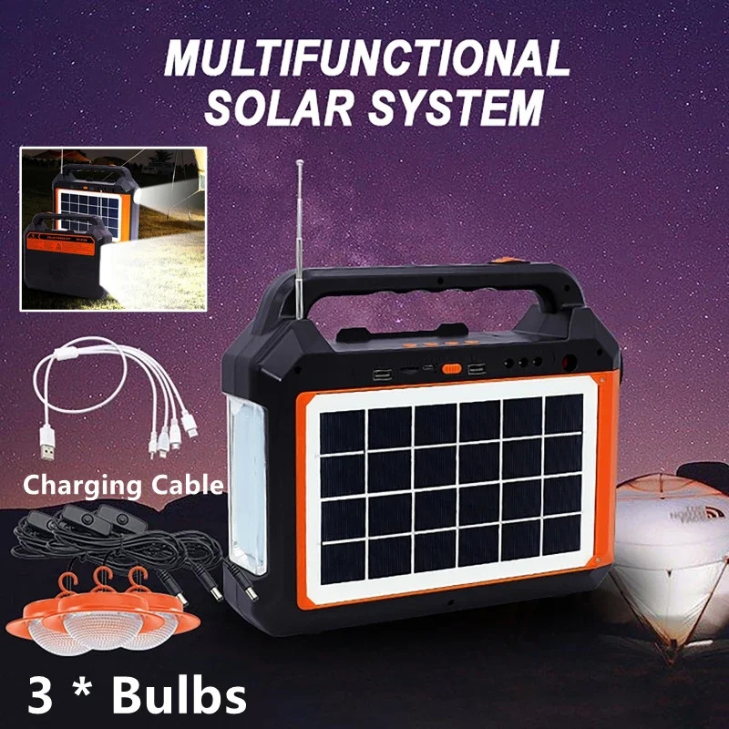 Solar Panel Power Storage Generator System USB Charger With Lamp Lighting Home Solar Energy System