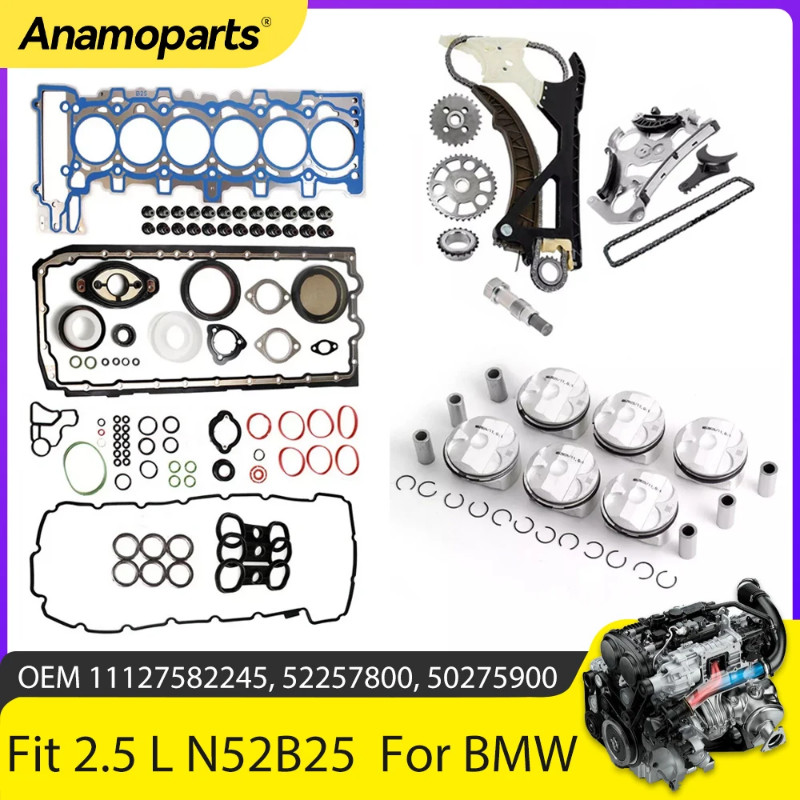 Engine Parts Cylinder Head Gasket Timing Chain Kit Piston Set Fit 2.5 L L6 Gas N52B25 For BMW E90 E