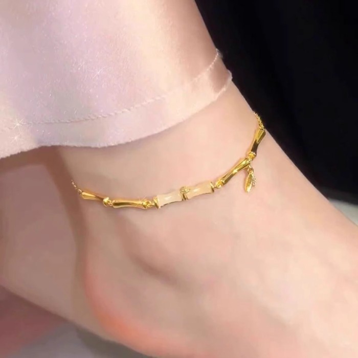 [ขายร้อน] เครื่องประดับแฟชั่นการออกแบบความรู้สึกสร้อยข้อเท้าไม้ไผ่