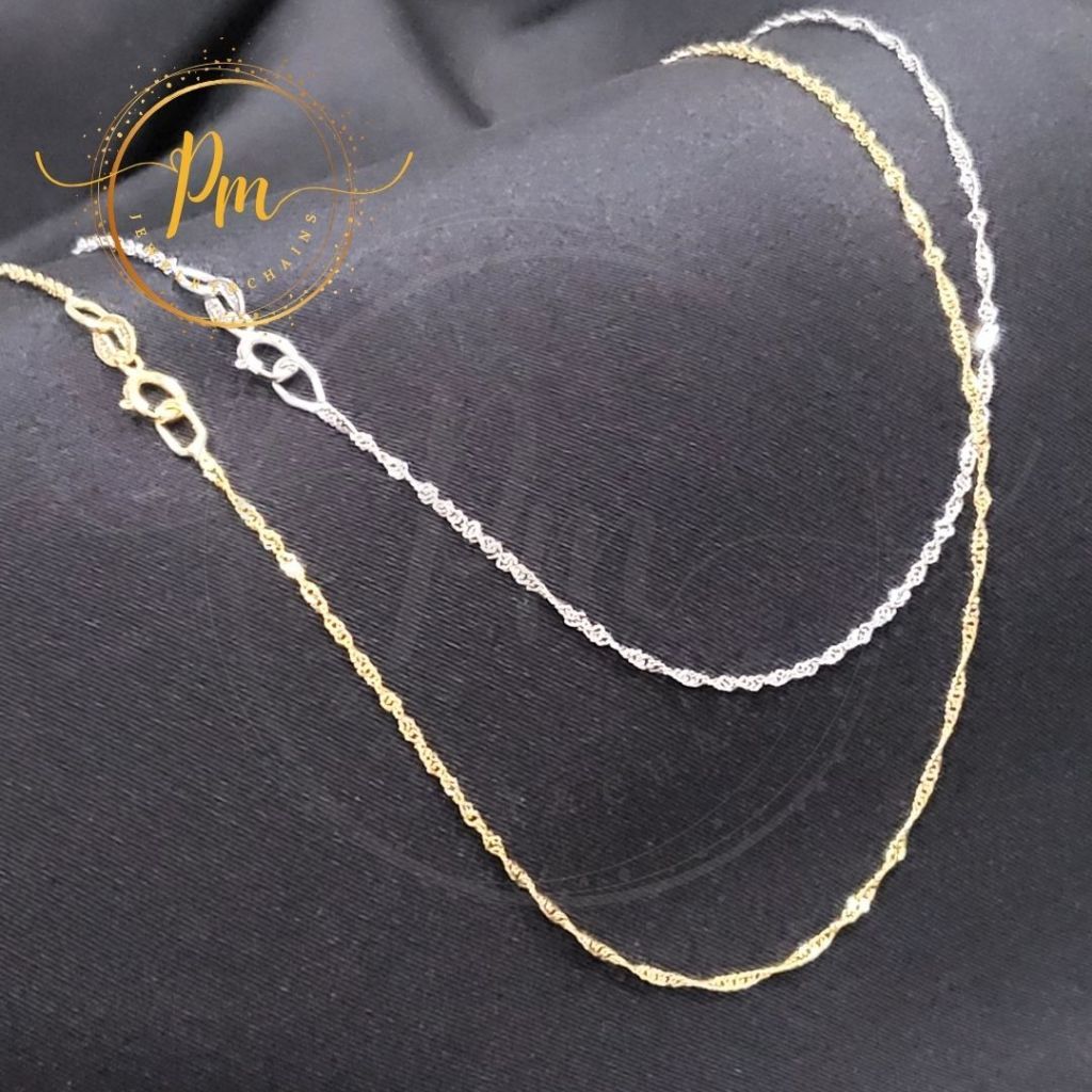สร้อยคอทองแท้ PM ตะขอก้ามปู ทองขาวแท้ 18k Italy (750) ลายดิสโก้ มีใบรับประกันจากทางร้าน