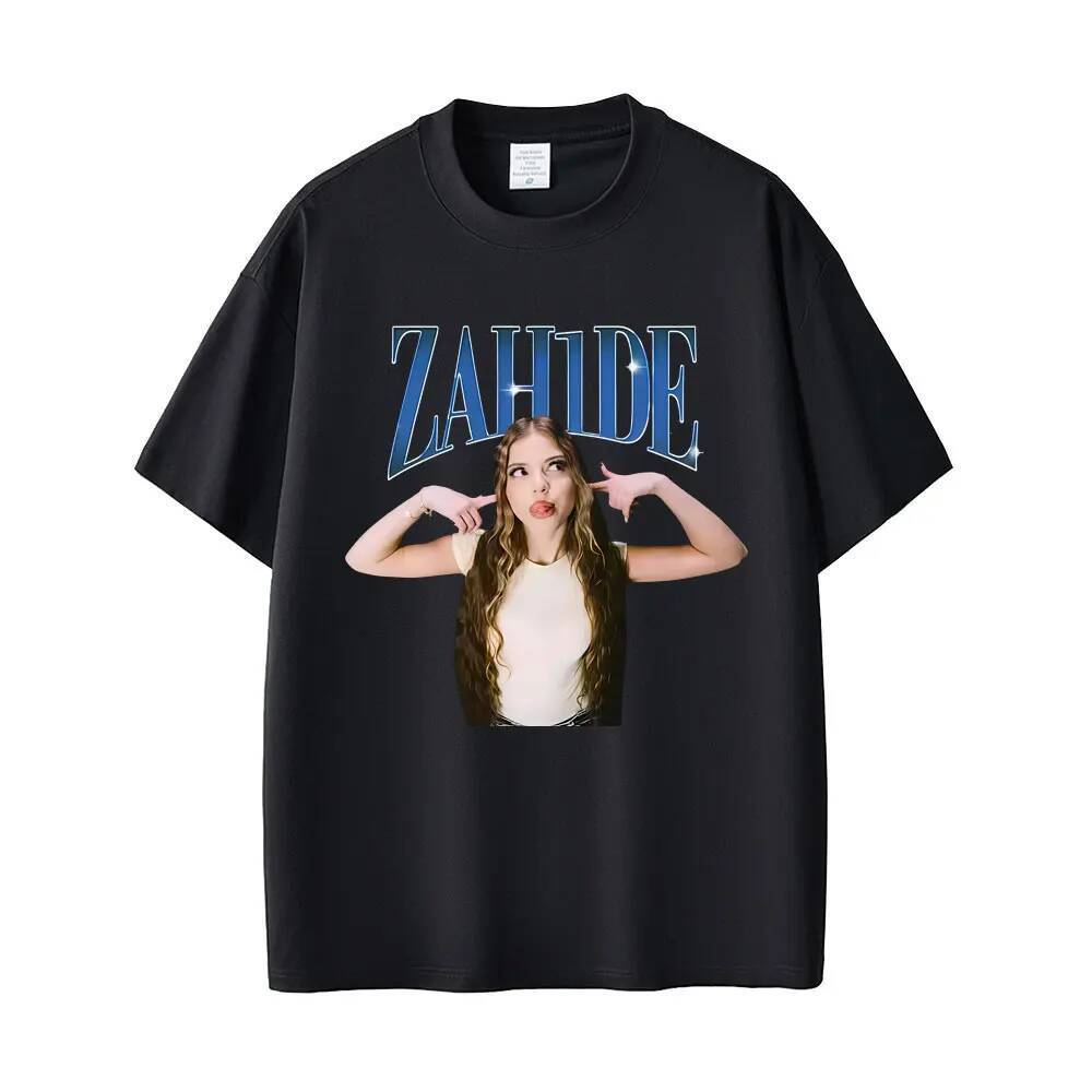 เสื้อยืดแขนสั้นผ้าฝ้ายสำหรับผู้ชายและผู้หญิงสไตล์ Zahide กราฟิกพิมพ์ เหมาะสมกับยุค Y2K และสตรีทแวร์