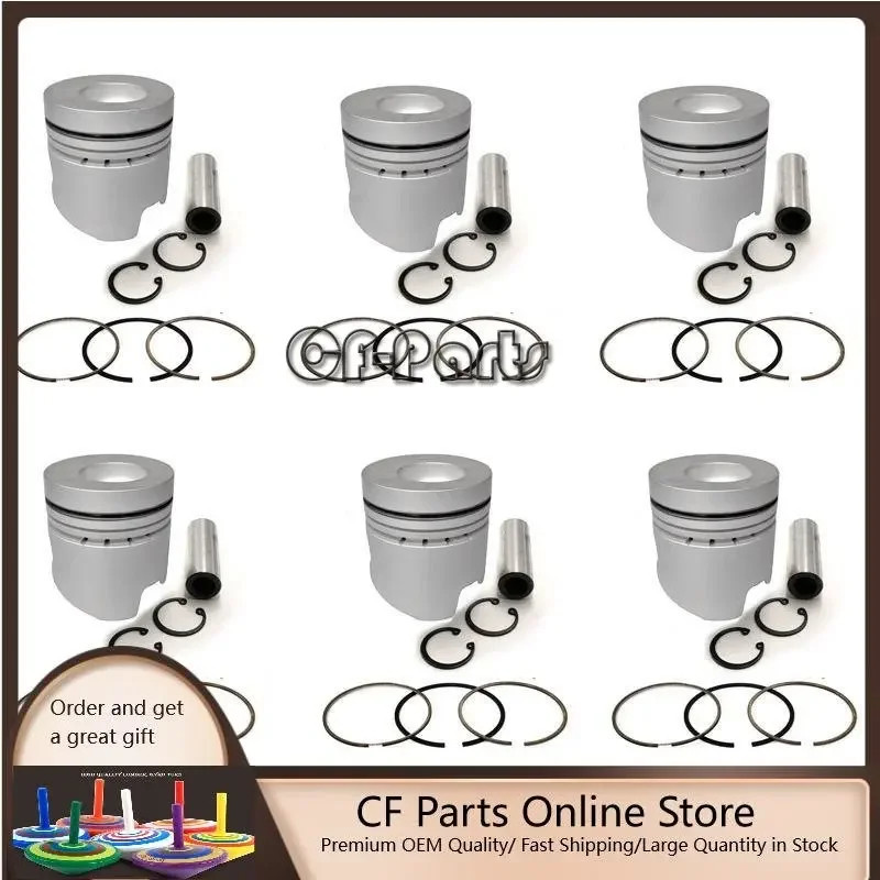 New 6 Sets STD Piston Kit With Ring 6138-32-2010 Fit For Komatsu 6D110 Engine 110MM