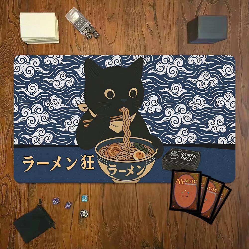 Cat Eat Ramen MTG เกม 350*600 มม.การ์ด Playmat คอมพิวเตอร์ Office Mousepad ลื่นสําหรับ MTG DTCG CCG RPG Trading การ์ด Deskmats