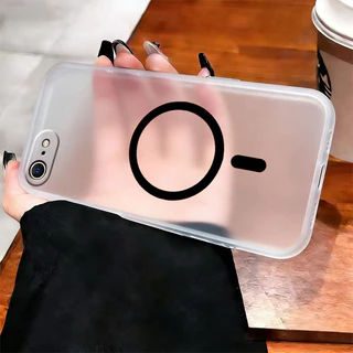 เหมาะสําหรับ iPhone 6 7 8 6s plus เคสโทรศัพท์ frosted สีโปร่งใสแผ่นดูดแม่เหล็กไร้สายชาร์จกันกระแทกปลอก MSTC01
