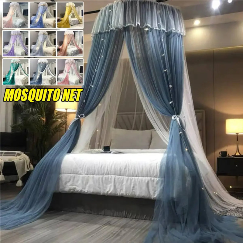 Hanging Dome Mosquito Net Bed Canopy Romantic Double Layer Yarn Bed Valance Anti-mosquito Home Text