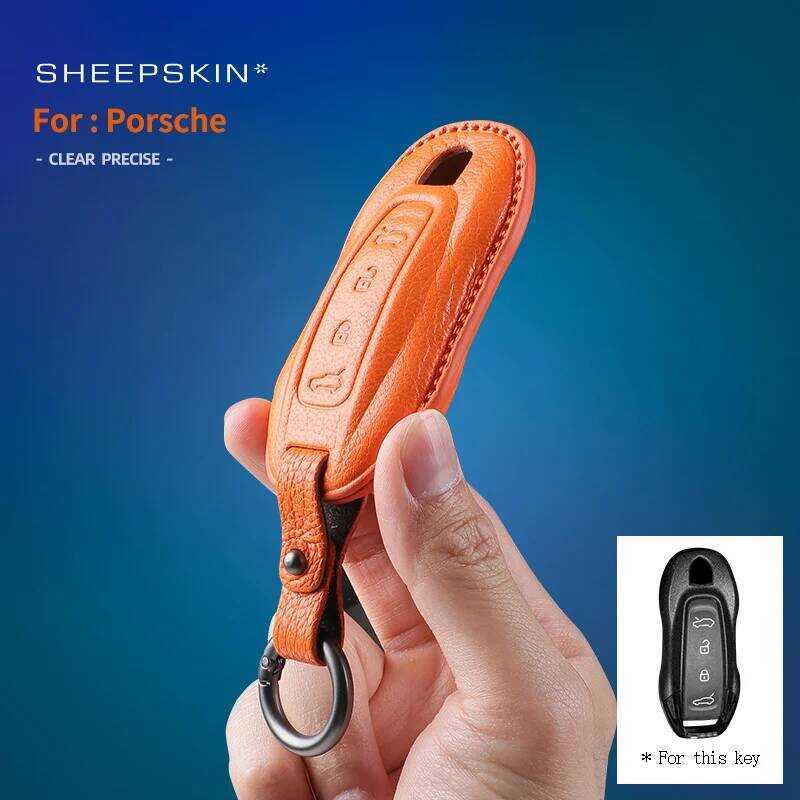 C Goatskin Key Fob Cover With Keychain Fits Porsche Macan 4 EV Electric Model 2024 2025 Taycan 2022