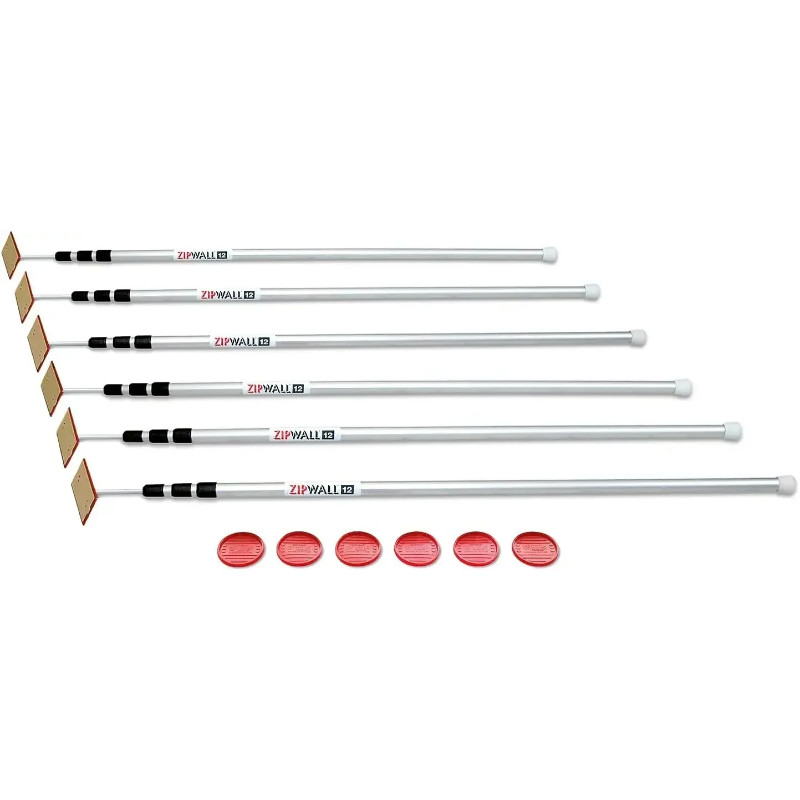 Tools.ZIPWALL SLP6 12 Foot Spring Loaded Dust Barrier Poles (Pack of 6), 6 Pack, Silver