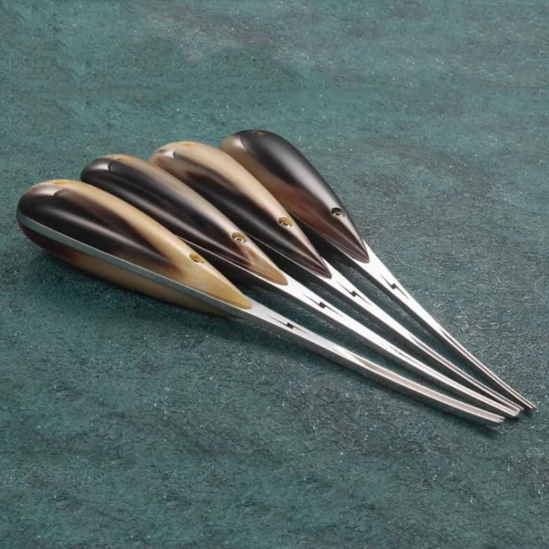 M390 Steel Blade Horn Patch Handle Handmade DIY Leather Craft Tools High End Leather Edge Bevel Tri